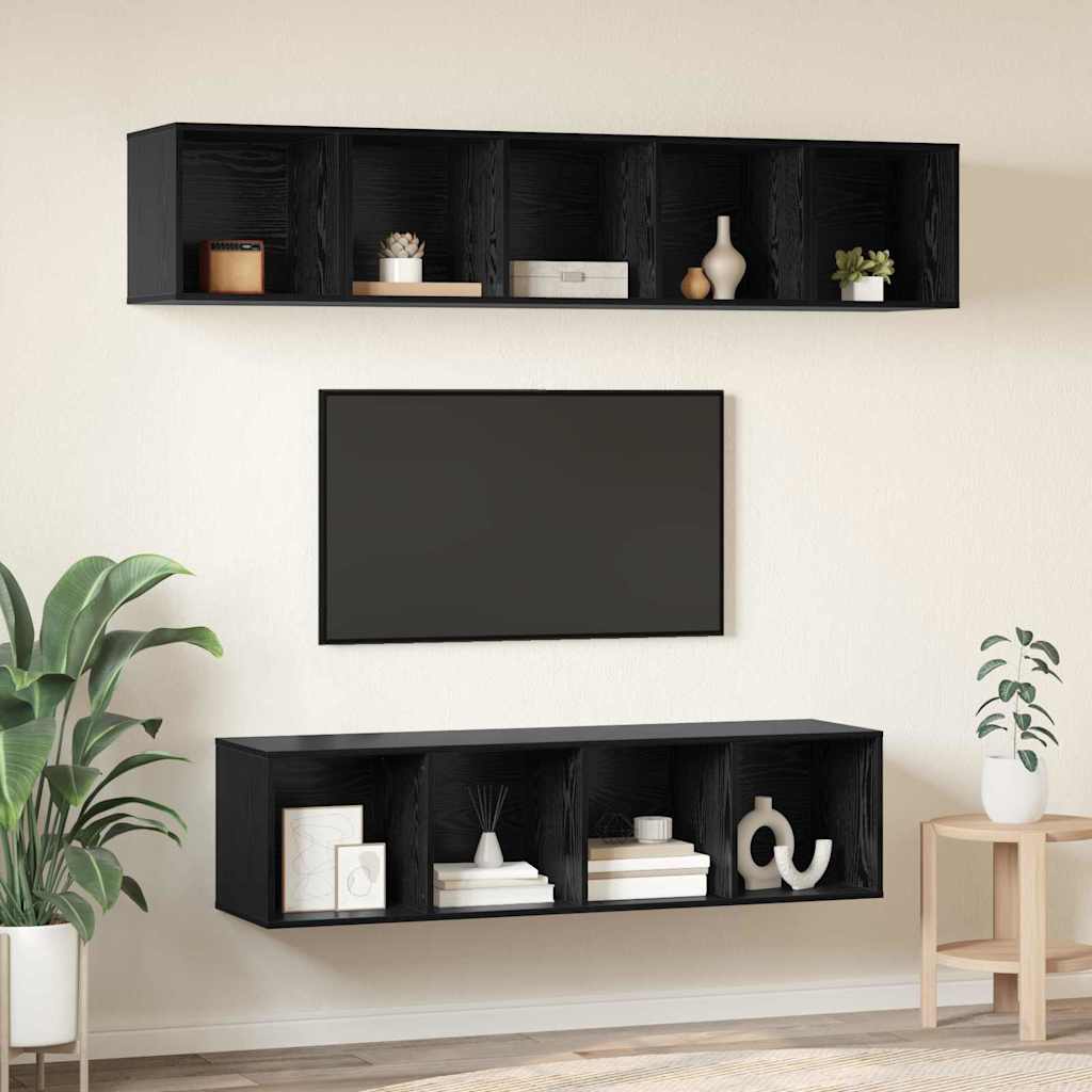 TV spintelių komplektas 4 pcs juoda ąžuolo 37 x 37 x 142.5 cm