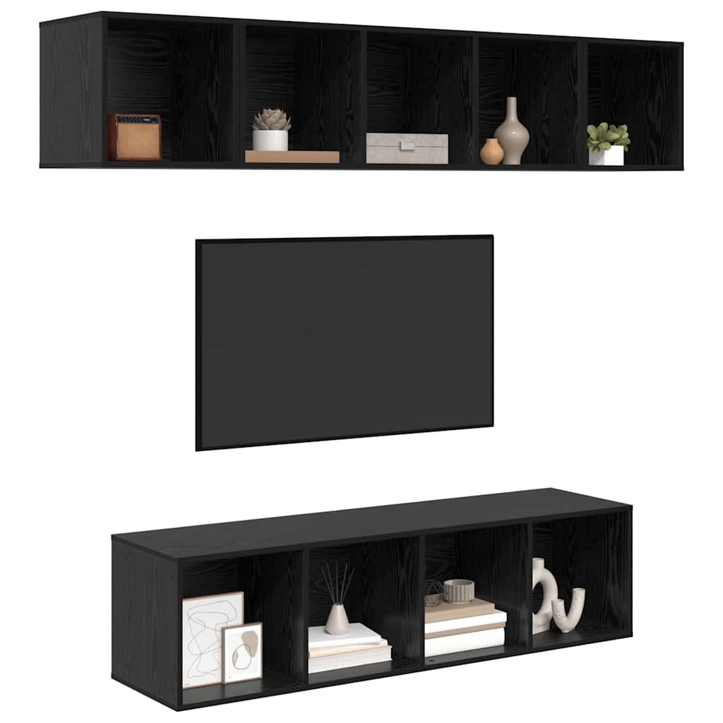 TV spintelių komplektas 4 pcs juoda ąžuolo 37 x 37 x 142.5 cm