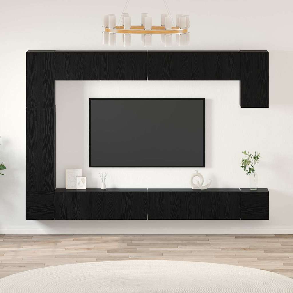 TV spintelių komplektas 9 pcs Juodas ąžuolas Apdirbta mediena