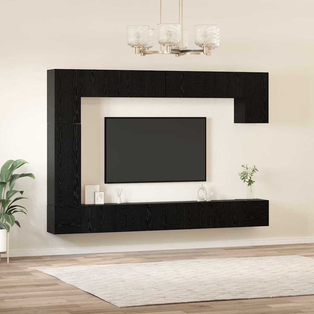 TV spintelių komplektas 9 pcs Juodas ąžuolas Apdirbta mediena