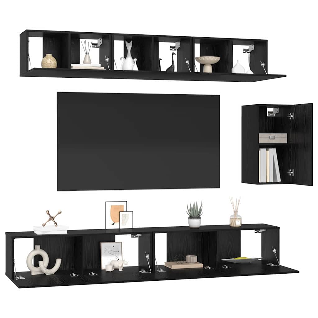 TV spintelių komplektas 6 pcs juoda ąžuolo 100 x 30 x 30 cm