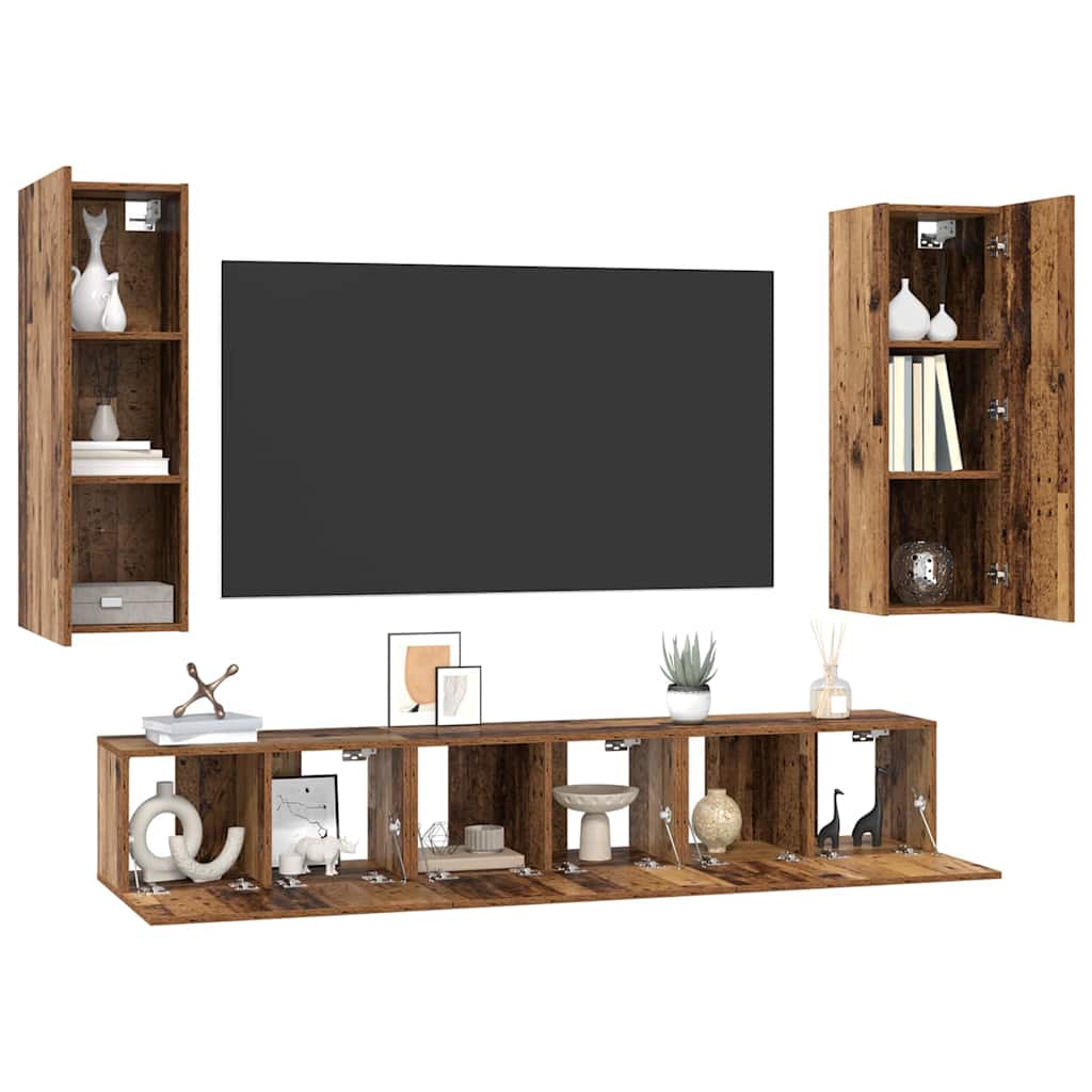 TV spintelių komplektas 5 pcs Senovinis medis Apdirbta mediena