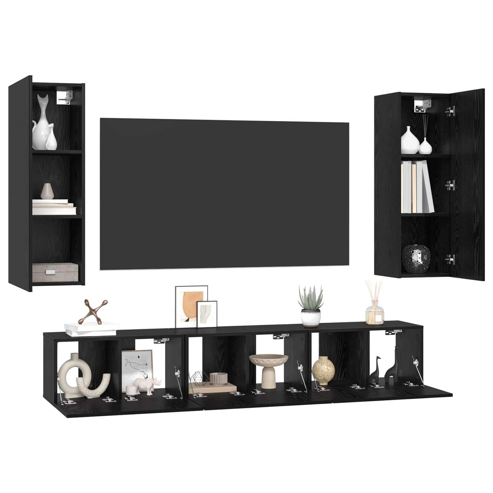 TV cabinet set 5 pcs Black oak Engineered wood