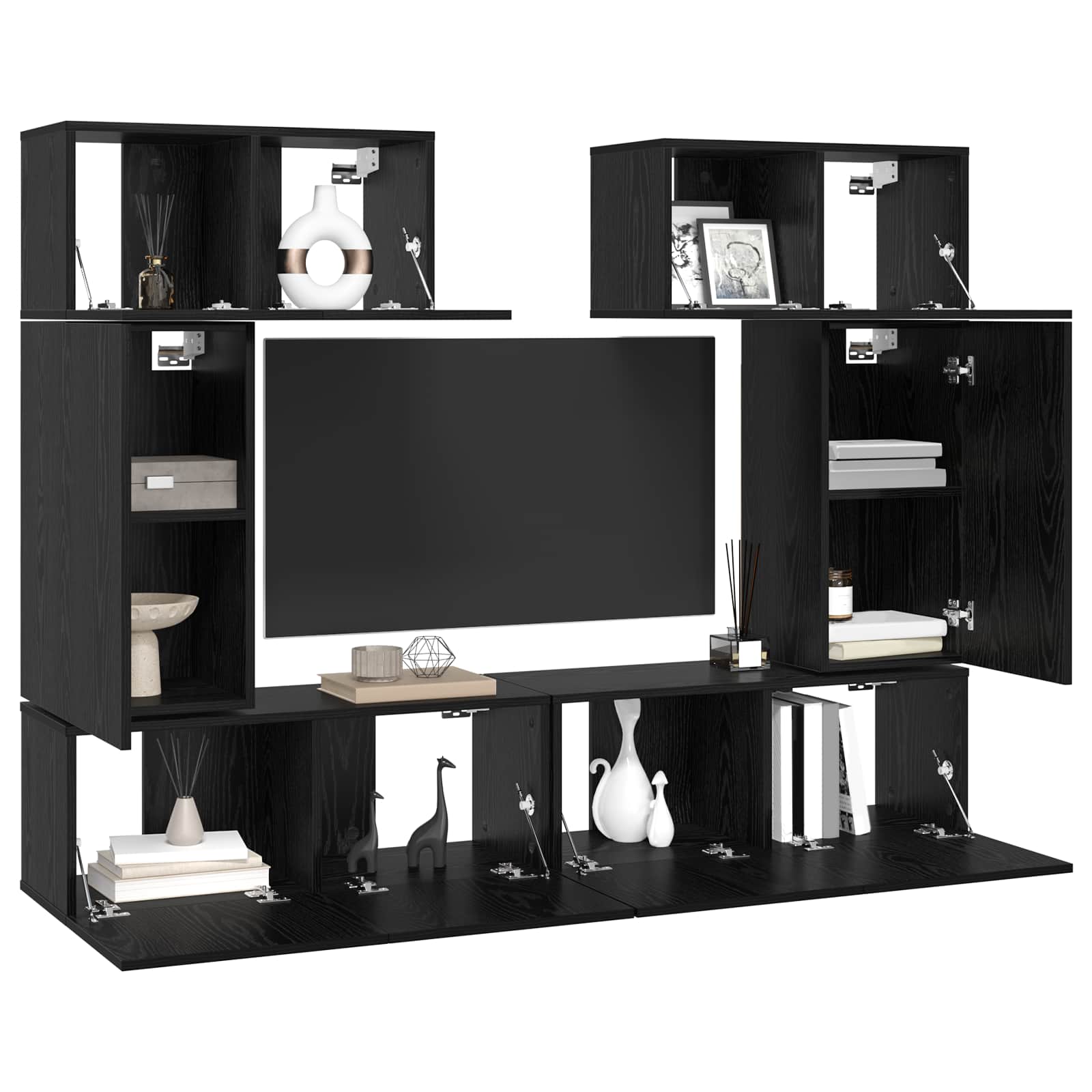 TV spintelių komplektas 6 pcs Juodas ąžuolas Apdirbta mediena