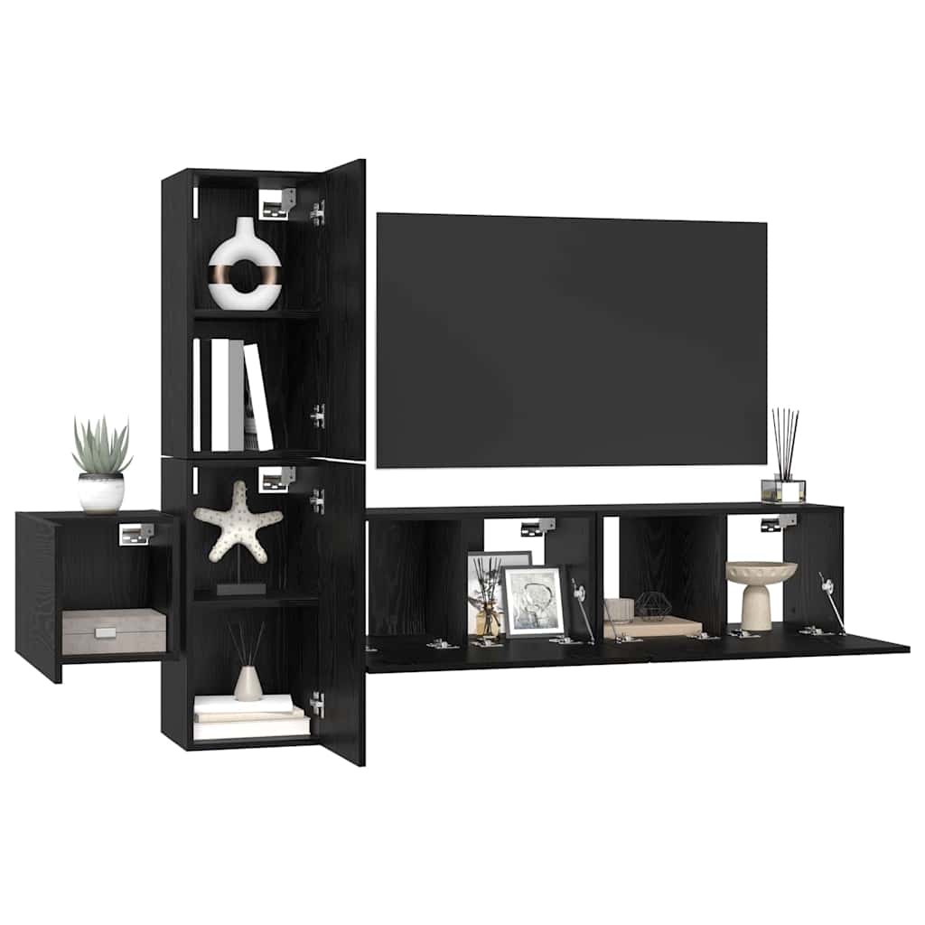 TV spintelių komplektas 5 pcs juoda ąžuolo Apdirbta mediena