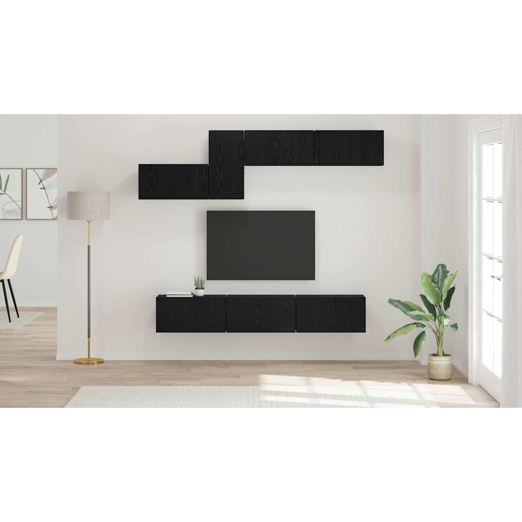 TV skapīšu komplekts, 7 gab., melns ozols, 60 x 30 x 30 cm