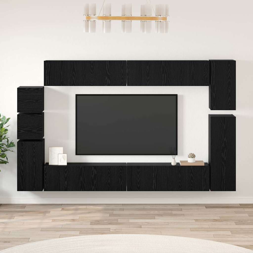 TV spintelių komplektas 9 pcs Juodas ąžuolas Apdirbta mediena