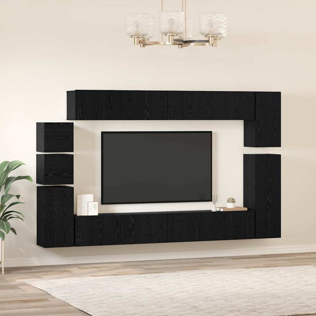 TV spintelių komplektas 9 pcs Juodas ąžuolas Apdirbta mediena