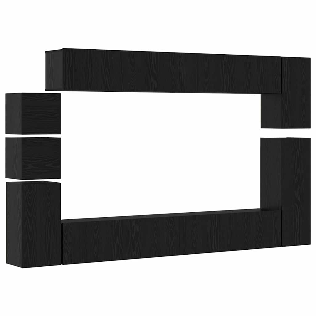 TV spintelių komplektas 9 pcs Juodas ąžuolas Apdirbta mediena