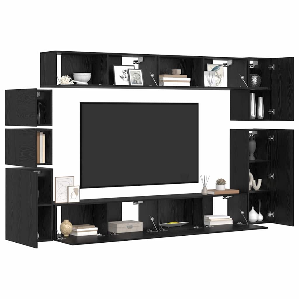 TV spintelių komplektas 9 pcs Juodas ąžuolas Apdirbta mediena