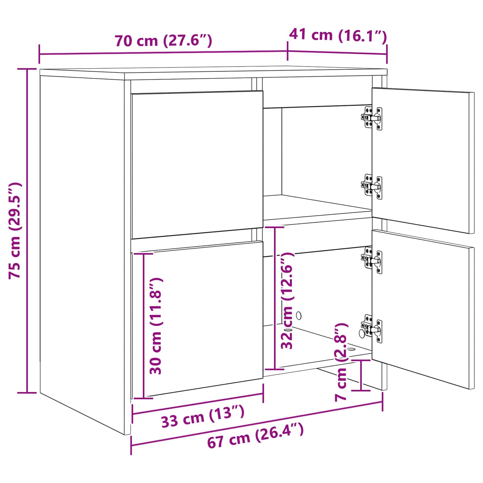 Kabalas 2 pcs juoda ąžuolo 70 x 41 x 75 cm Apdirbta mediena