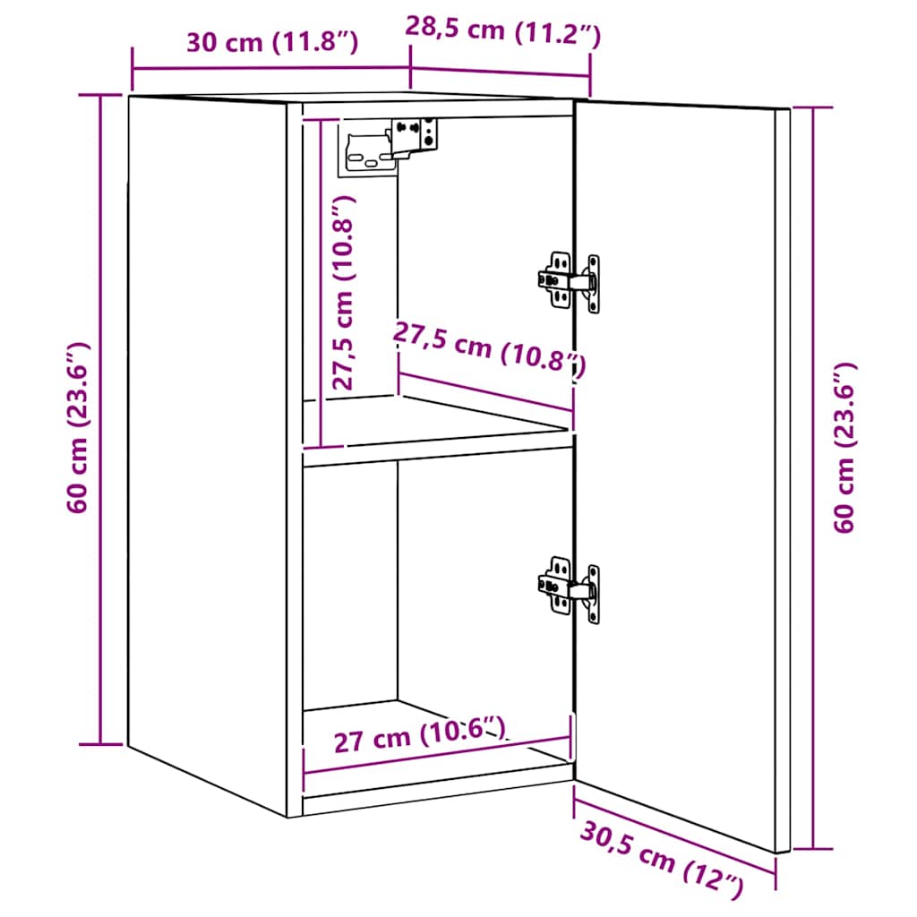 TV Cabinet Set 4 pcs black oak 30.5 x 30 x 60 cm