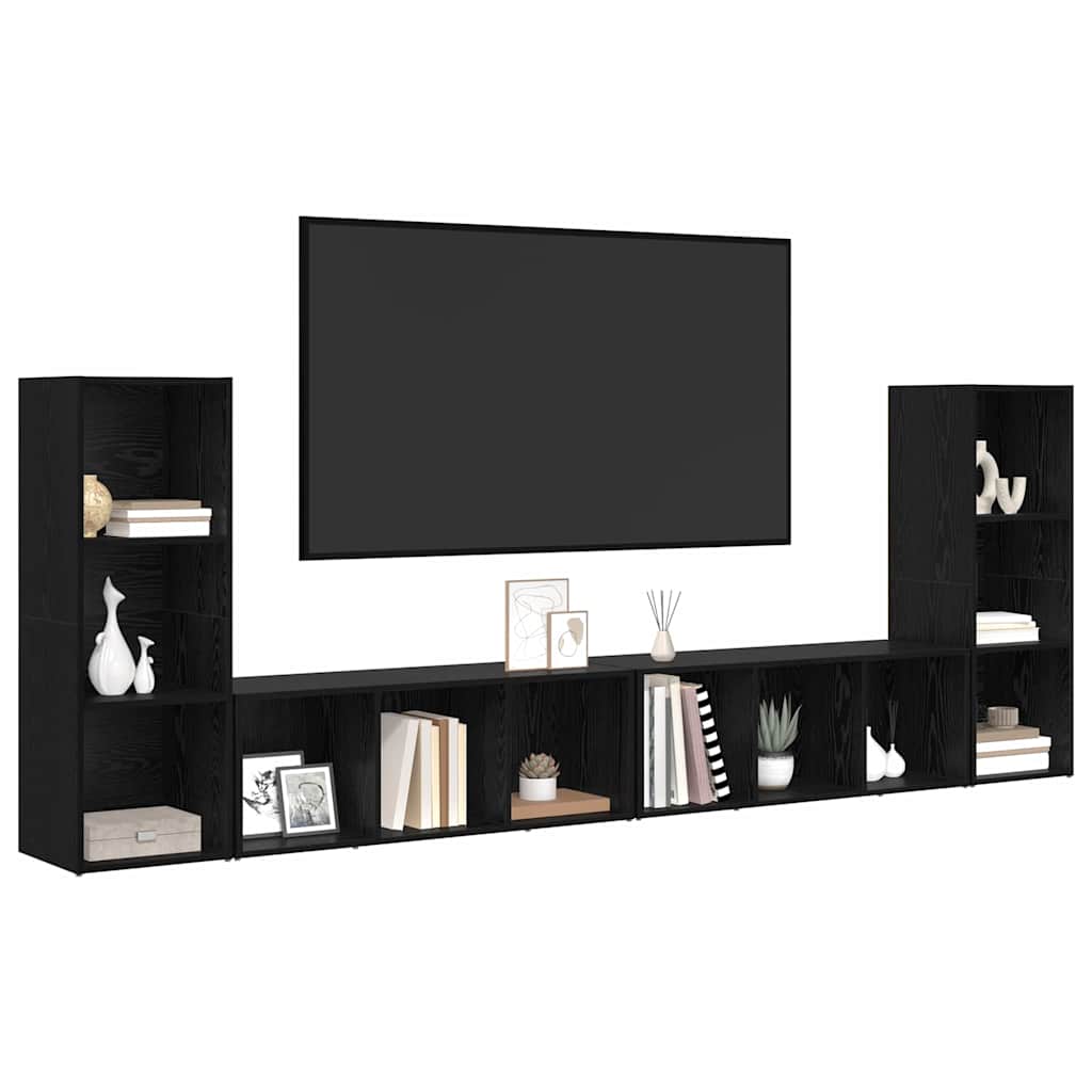 TV spintelių komplektas 4 pcs Juodas ąžuolas 37 x 35 x 107,5 cm