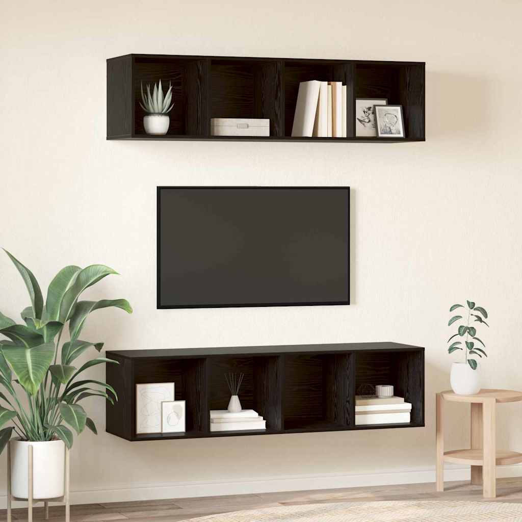 TV spintelių komplektas 2 pcs juoda ąžuolo 37 x 37 x 142.5 cm