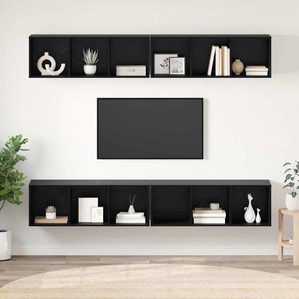 Sieninis televizoriaus stovas su lentyna su saugykla 4 pcs juoda ąžuolo