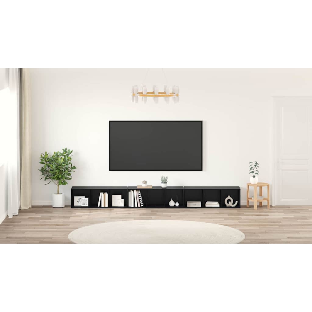 Televizoriaus spintelė 3 pcs juoda ąžuolo 37 x 35 x 107.5 cm