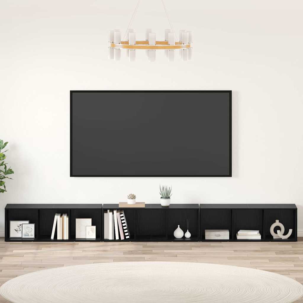 Televizoriaus spintelė 3 pcs juoda ąžuolo 37 x 35 x 107.5 cm