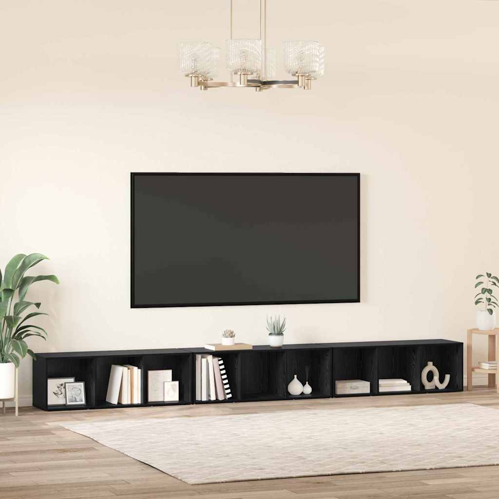 Televizoriaus spintelė 3 pcs juoda ąžuolo 37 x 35 x 107.5 cm