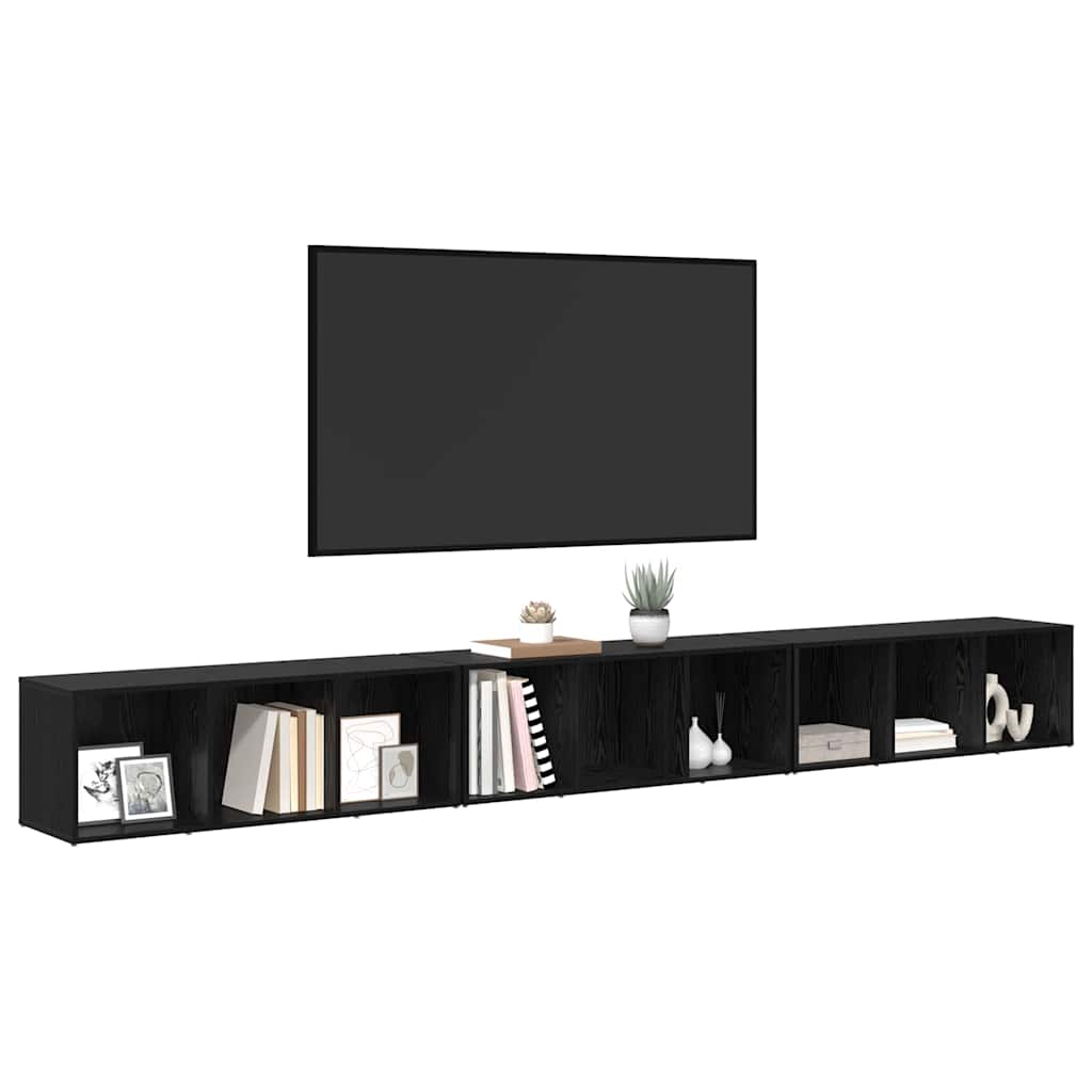 Televizoriaus spintelė 3 pcs juoda ąžuolo 37 x 35 x 107.5 cm