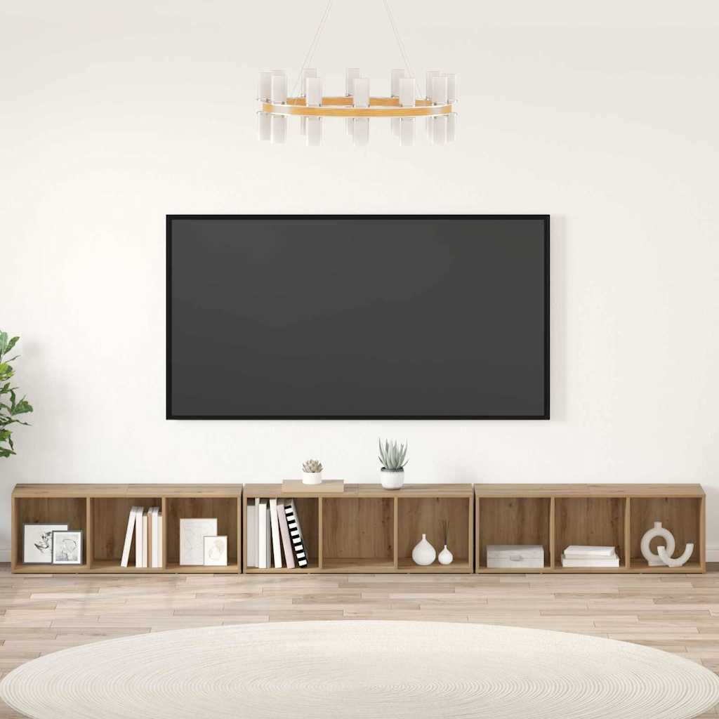 Televizoriaus spintelė 3 pcs artisano ąžuolo 37 x 35 x 107.5 cm