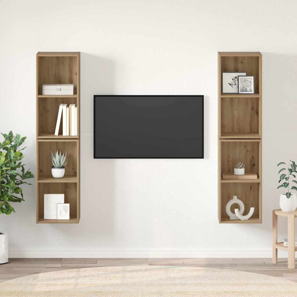Sieninis televizoriaus stovas su lentyna su saugykla 4 pcs Meistro ąžuolas