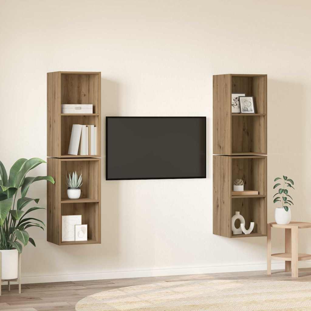 Sieninis televizoriaus stovas su lentyna su saugykla 4 pcs Meistro ąžuolas