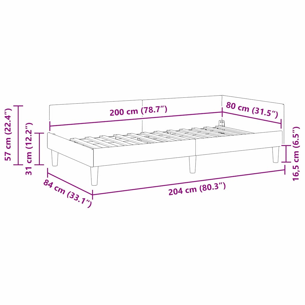 Kampinė lovos konstrukcija su galvūgalio Geltona 80 x 200 cm