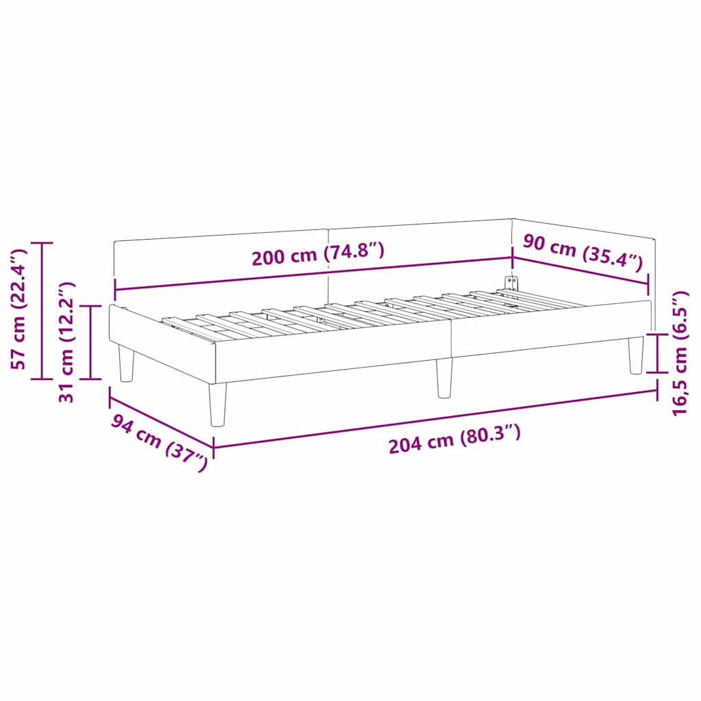 Kampinė lovos konstrukcija su galvūgalio Geltona 90 x 200 cm