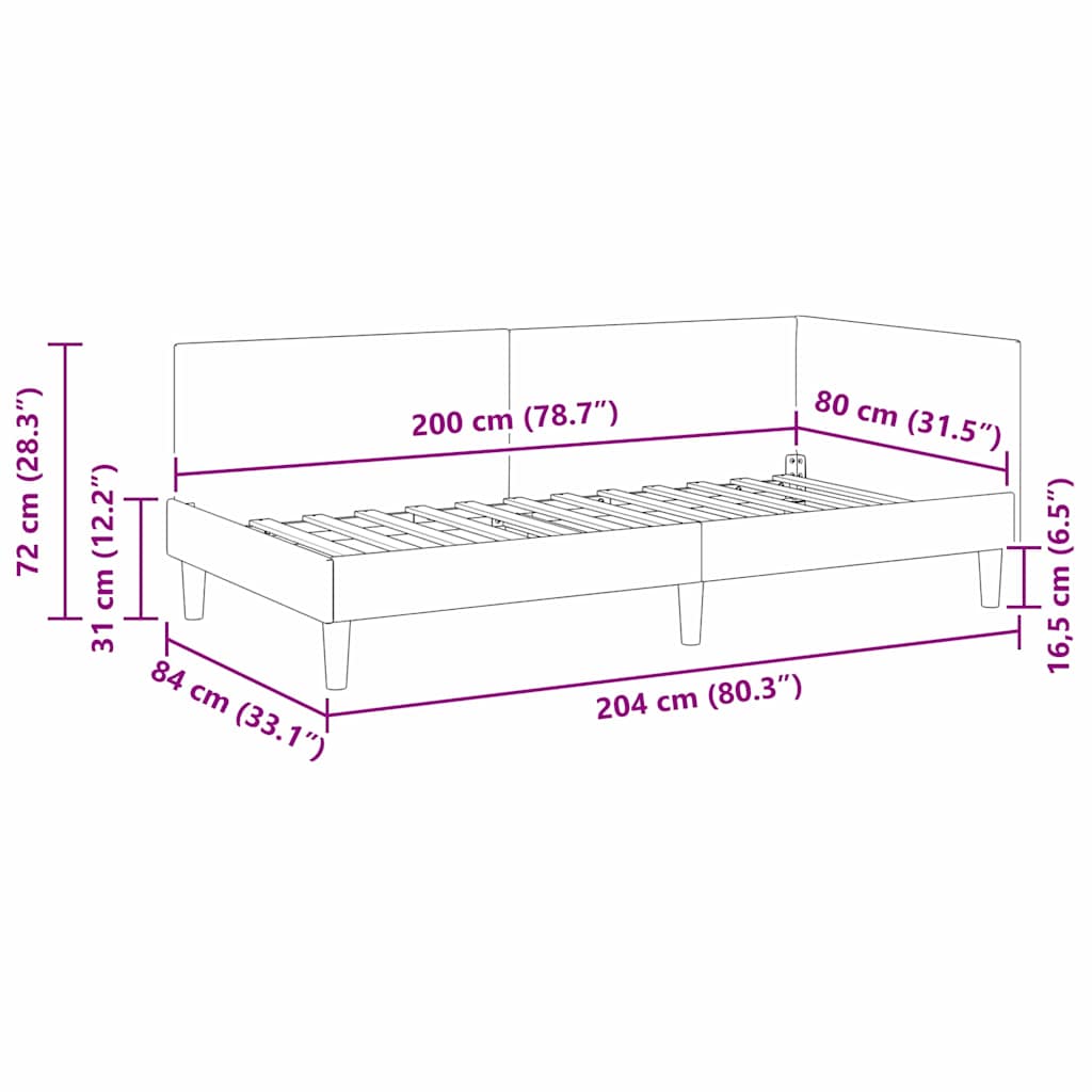 Kampinė lovos konstrukcija Kita su galvūgalio Juoda 80 x 200 cm