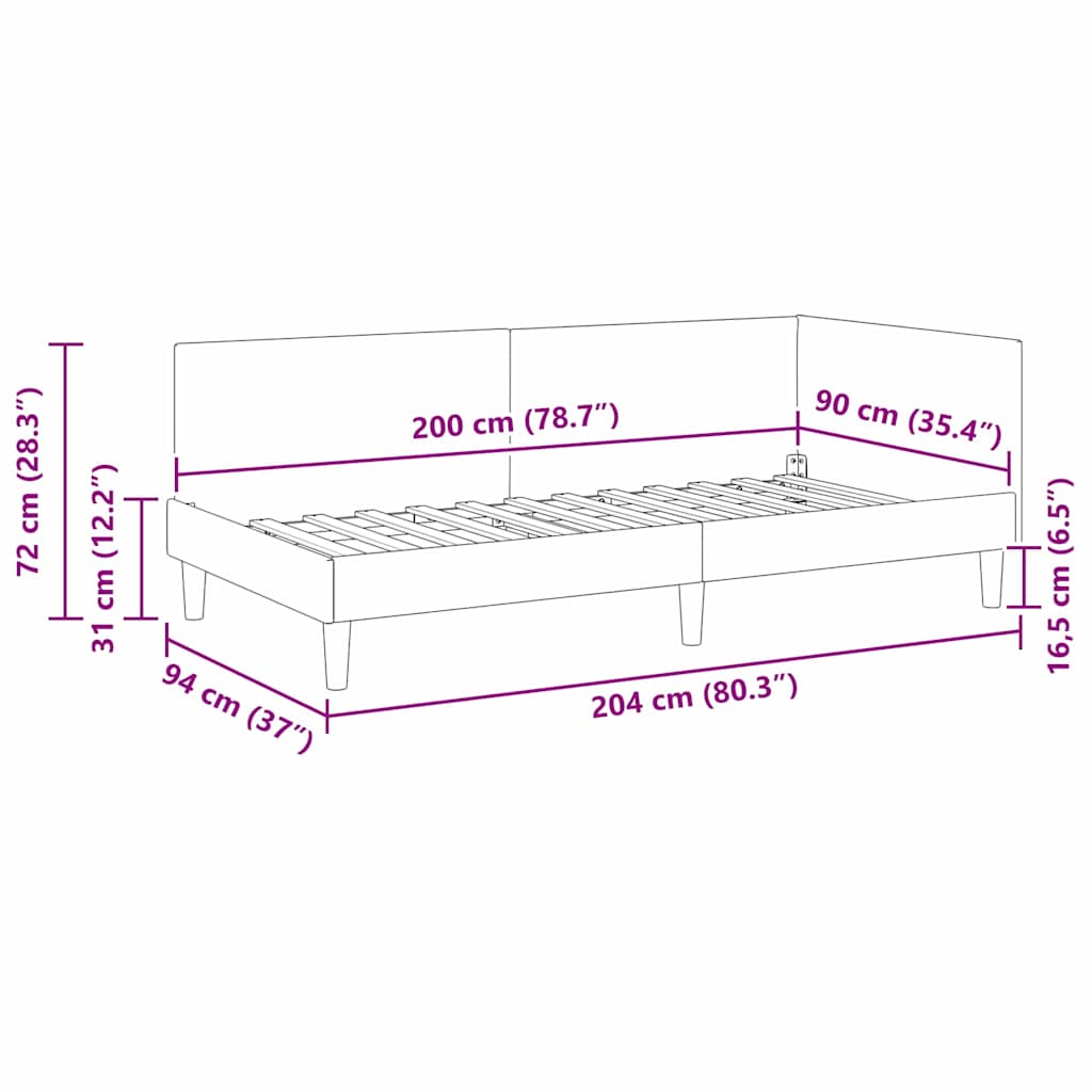 Kampinė lovos konstrukcija Kita su galvūgalio Juoda 90 x 200 cm