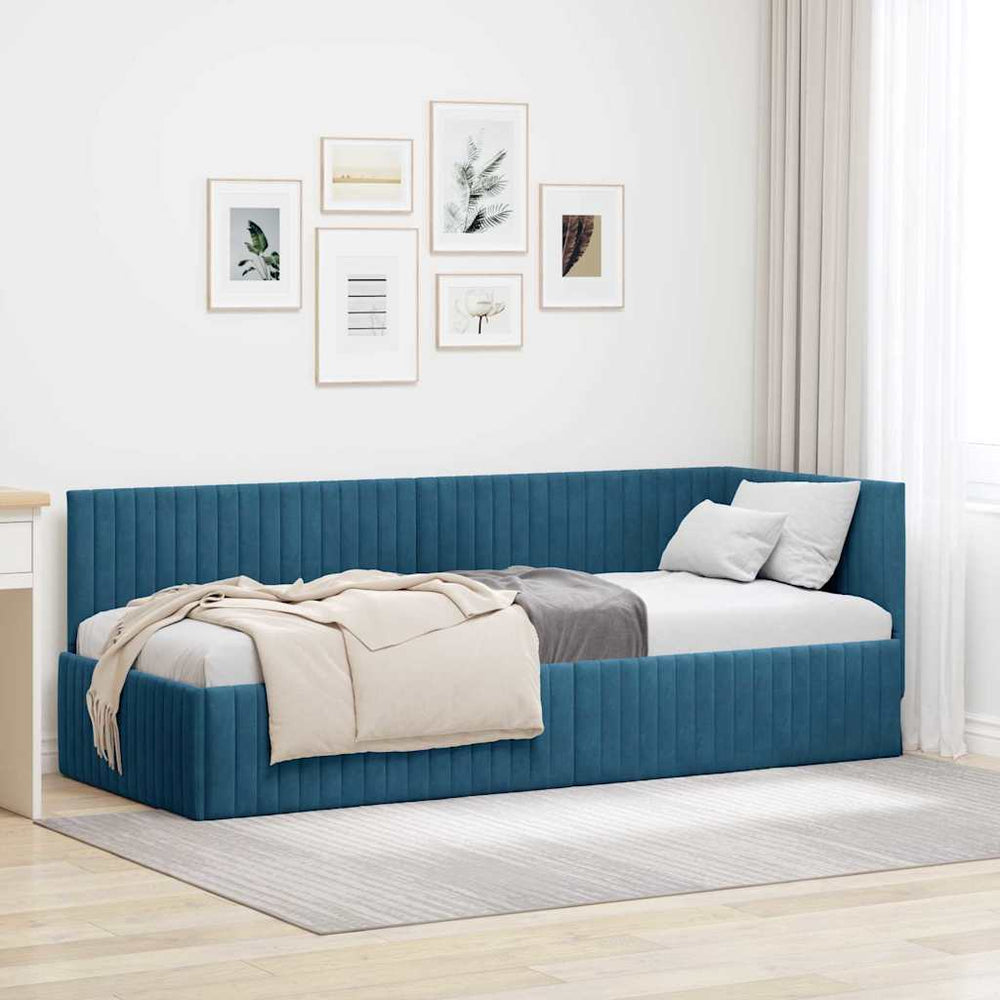 Kampinė lovos konstrukcija Mėlyna 80 x 200 cm Aksomas