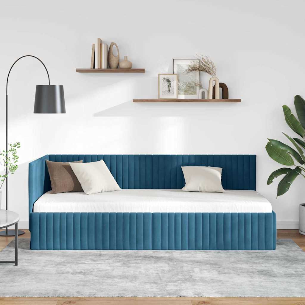 Kampinė lovos konstrukcija Mėlyna 80 x 200 cm Aksomas