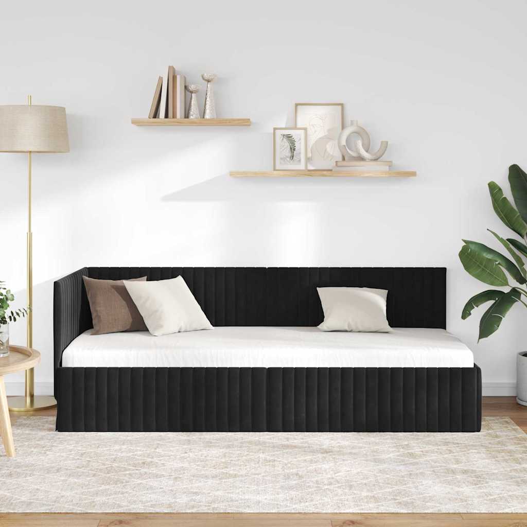 Kampinė lovos konstrukcija Juoda 80 x 200 cm Aksomas