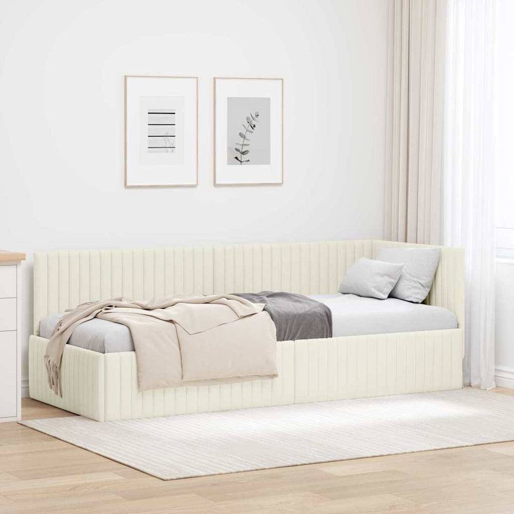 Kampinė lovos konstrukcija Kreminė 80 x 200 cm Aksomas