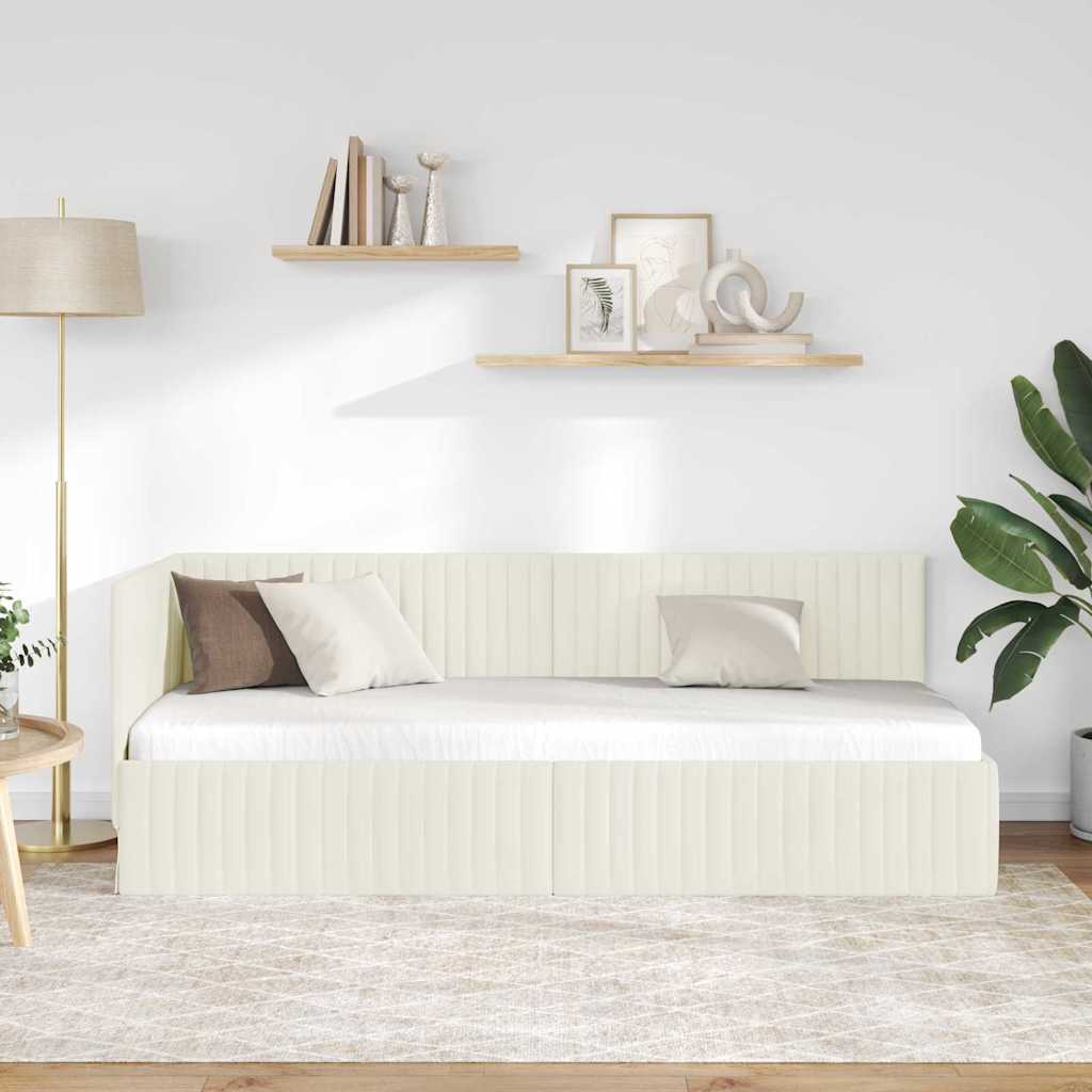 Kampinė lovos konstrukcija Kreminė 80 x 200 cm Aksomas
