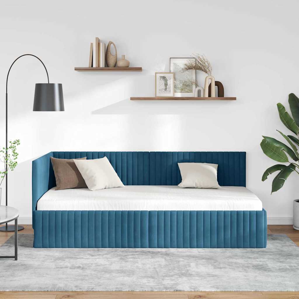Kampinė lovos konstrukcija Mėlyna 90 x 190 cm Aksomas
