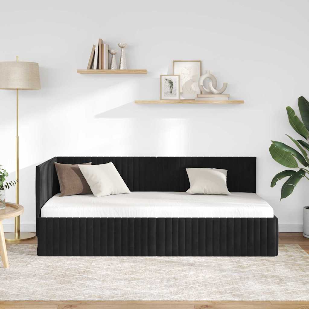 Kampinė lovos konstrukcija Juoda 90 x 190 cm Aksomas