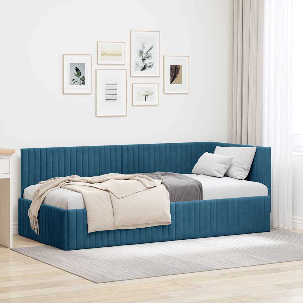 Kampinė lovos konstrukcija Mėlyna 90 x 200 cm Aksomas