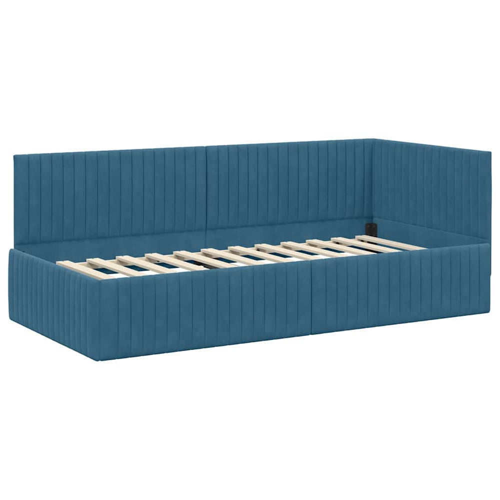 Kampinė lovos konstrukcija Mėlyna 90 x 200 cm Aksomas