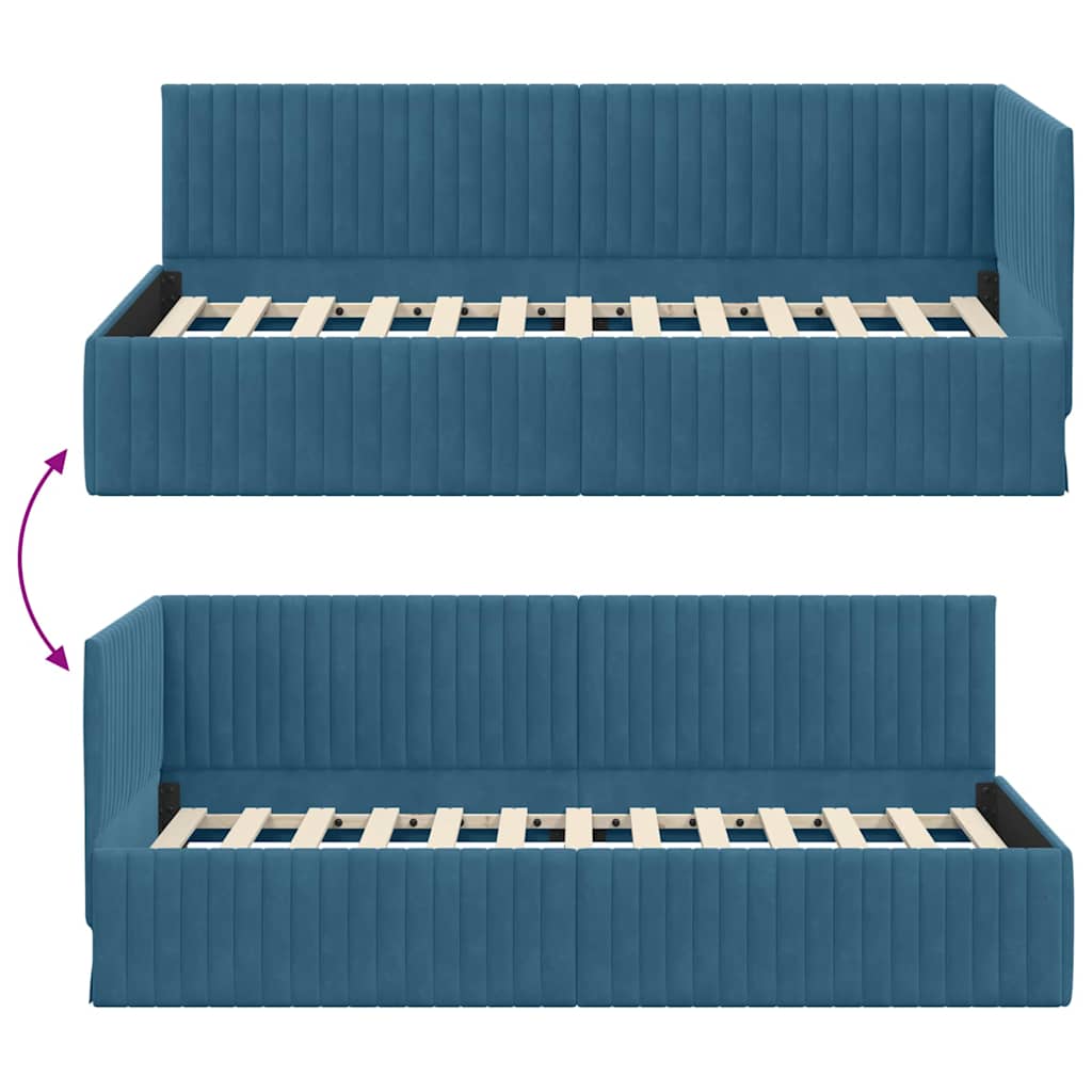 Kampinė lovos konstrukcija Mėlyna 90 x 200 cm Aksomas