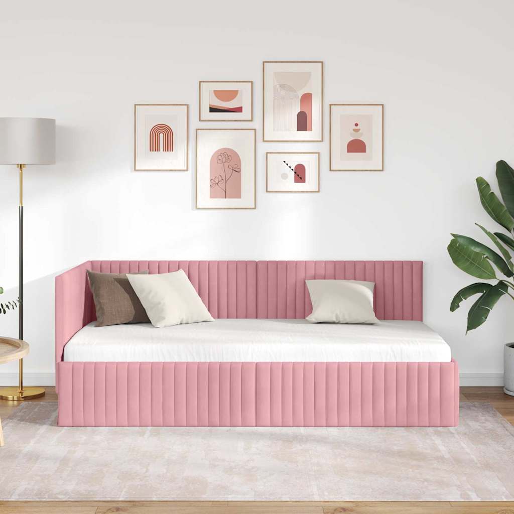 Kampinė lovos konstrukcija Rožinė 90 x 200 cm Aksomas