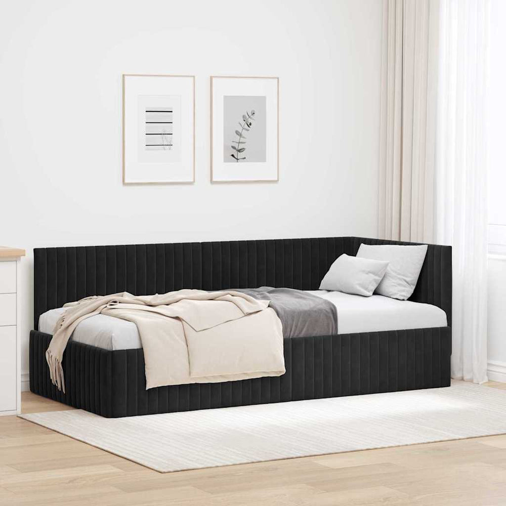 Kampinė lovos konstrukcija Juoda 90 x 200 cm Aksomas