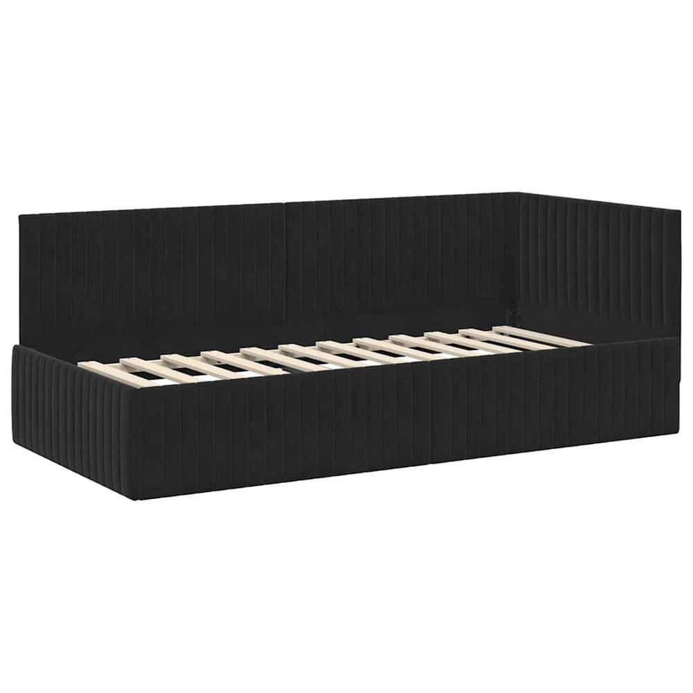 Kampinė lovos konstrukcija Juoda 90 x 200 cm Aksomas