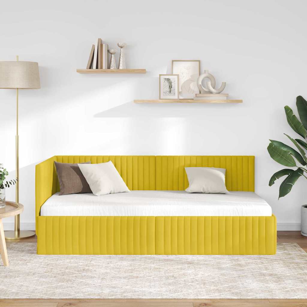 Kampinė lovos konstrukcija Geltona 90 x 200 cm Aksomas