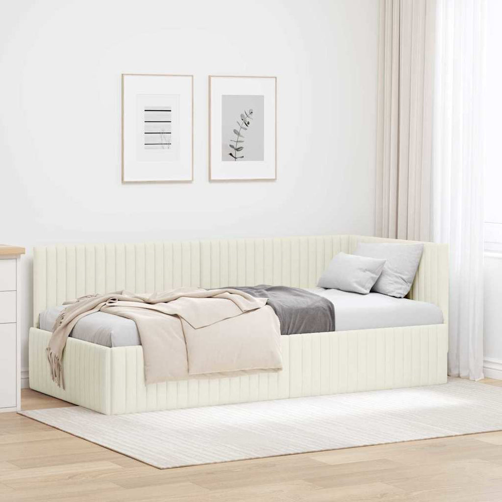 Kampinė lovos konstrukcija Kreminė 90 x 200 cm Aksomas