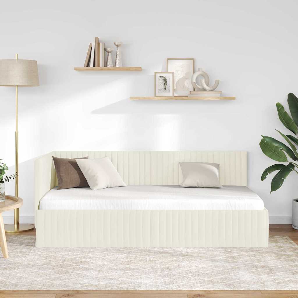 Kampinė lovos konstrukcija Kreminė 90 x 200 cm Aksomas