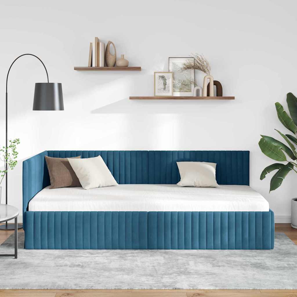 Kampinė lovos konstrukcija Mėlyna 100 x 200 cm Aksomas
