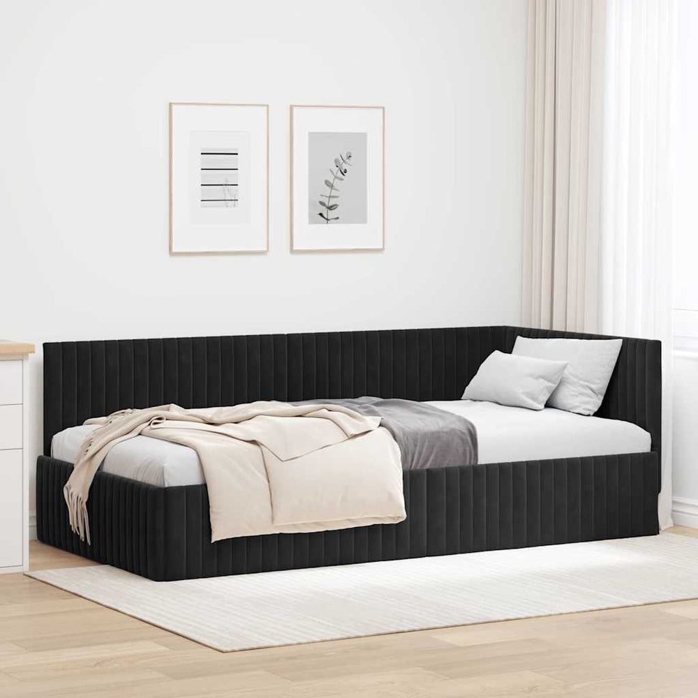 Kampinė lovos konstrukcija Juoda 100 x 200 cm Aksomas