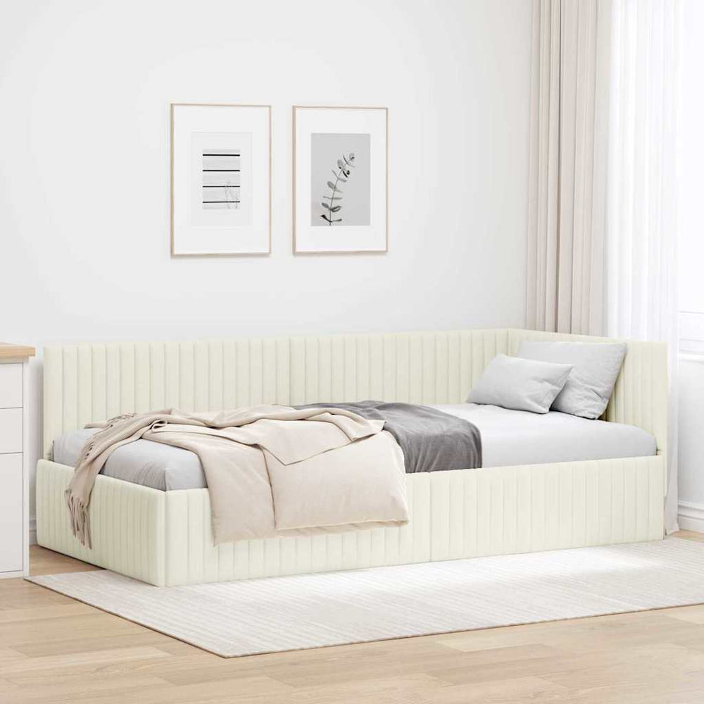 Kampinė lovos konstrukcija Kreminė 100 x 200 cm Aksomas