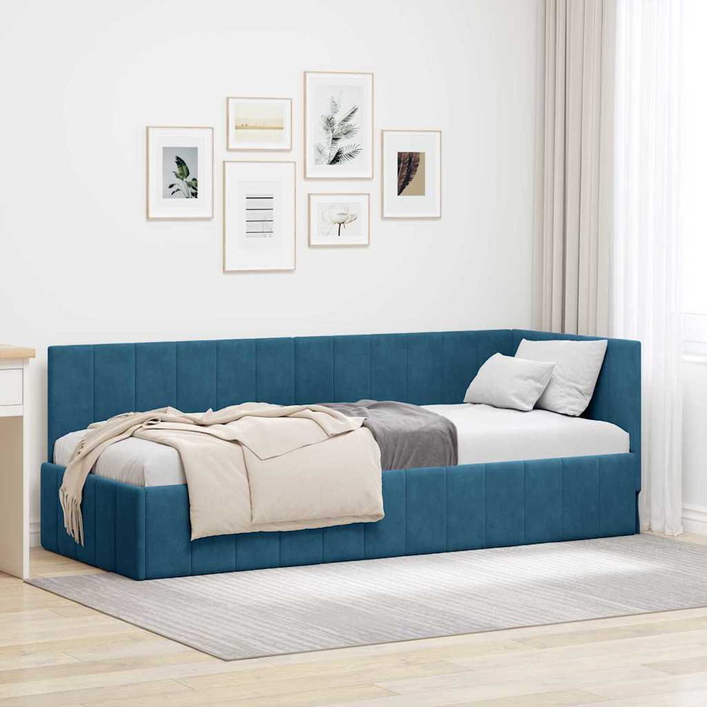 Kampinė lovos konstrukcija Mėlyna 80 x 200 cm Aksomas